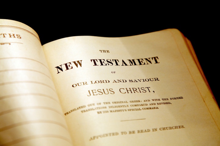 A Bible opened to beginning of the New Testament.