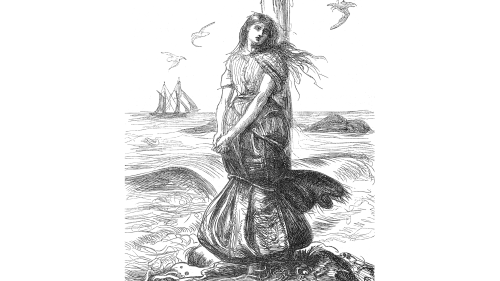 a woman tied to a stake surrounded by water